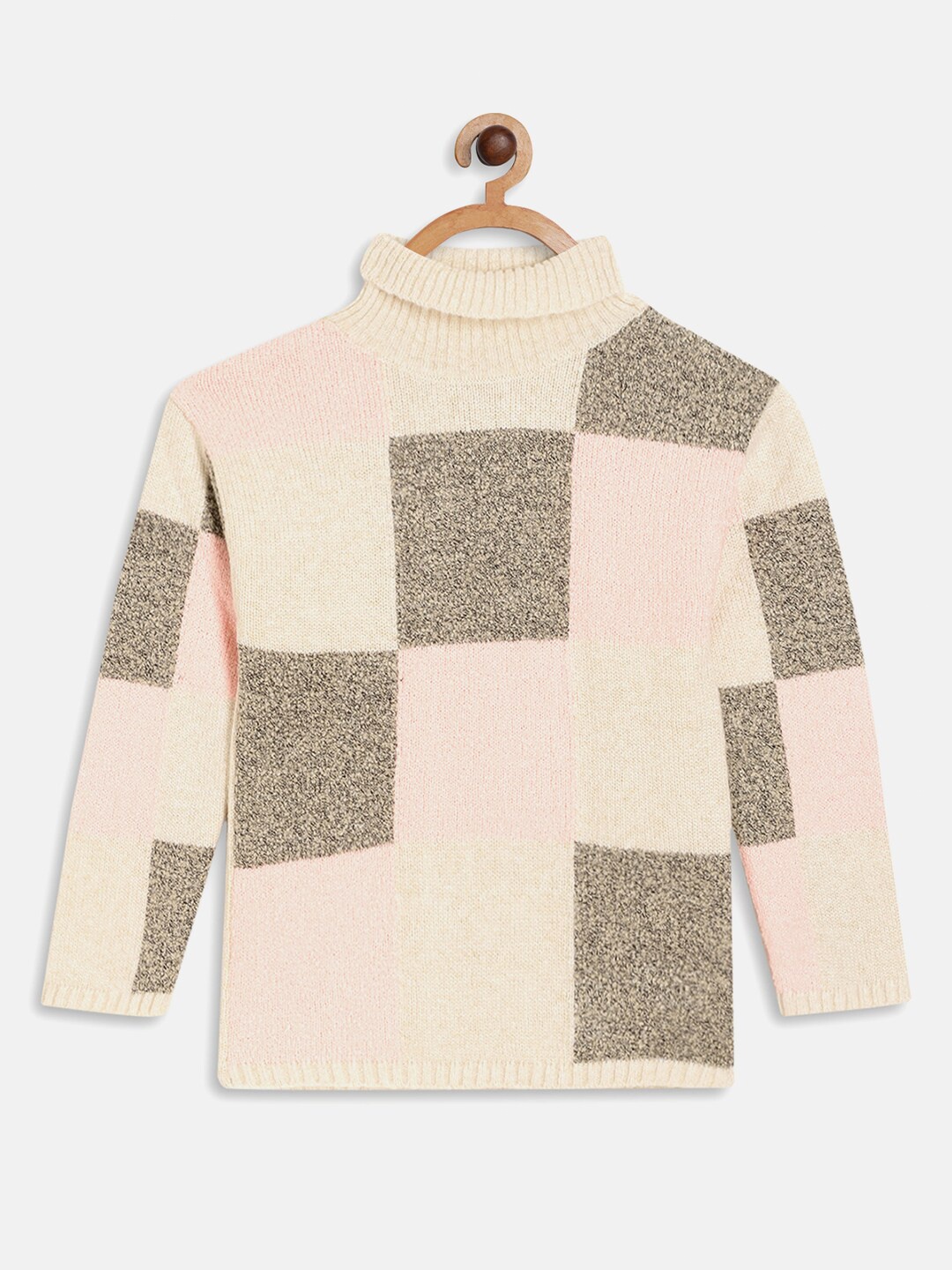 

METTLE Girls Pink & Green Colourblocked Acrylic Pullover