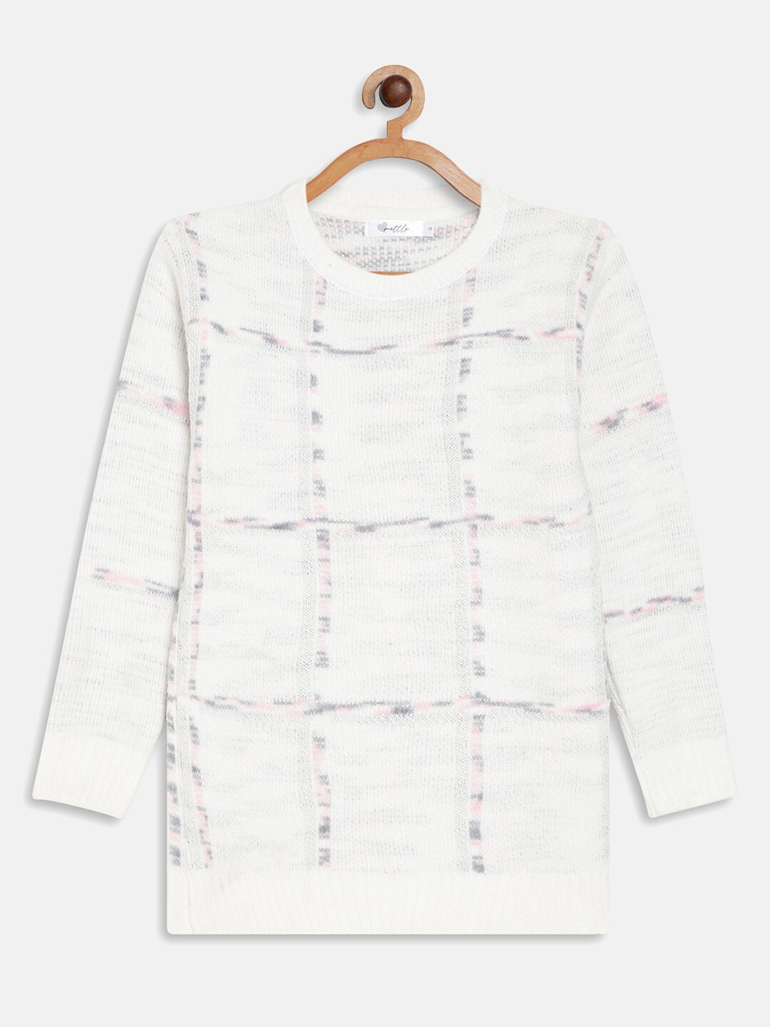 

METTLE Girls White & Grey Checked Pullover