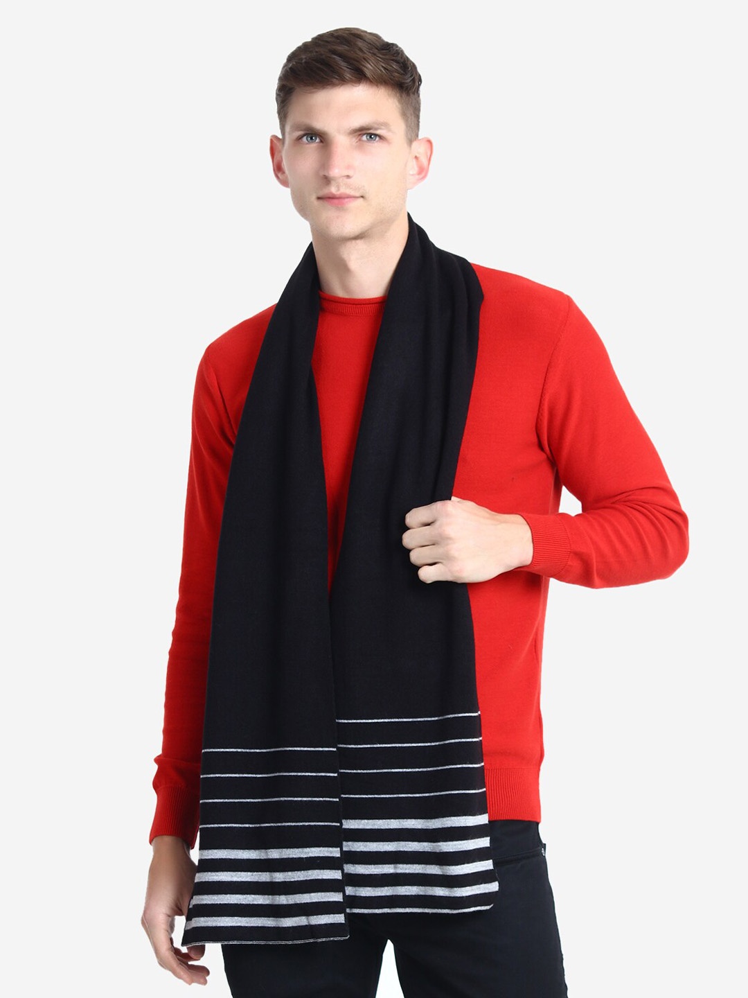 

JoE Hazel Men Black Striped Woven Mufflers