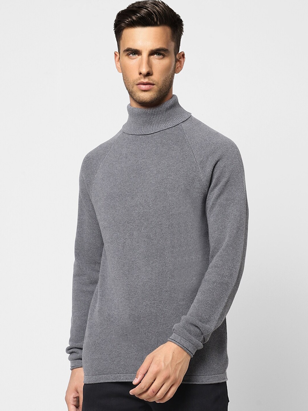 

Jack & Jones Men Grey Solid Cotton Pullover