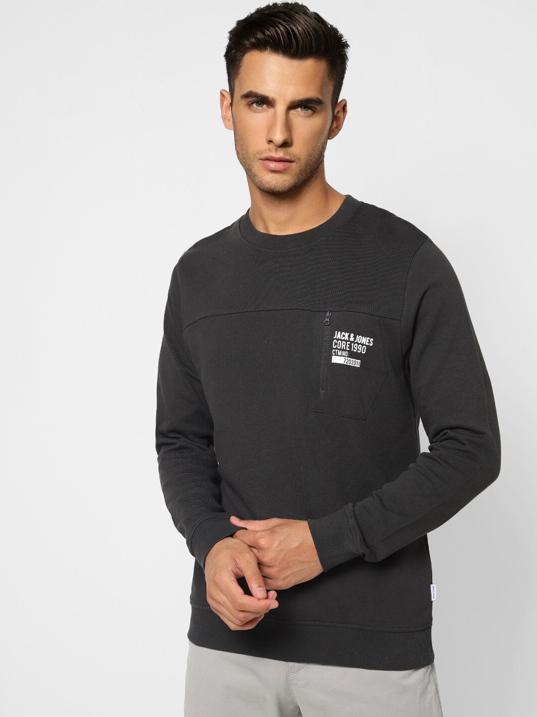 

Jack & Jones Men Charcoal Cotton Sweatshirt