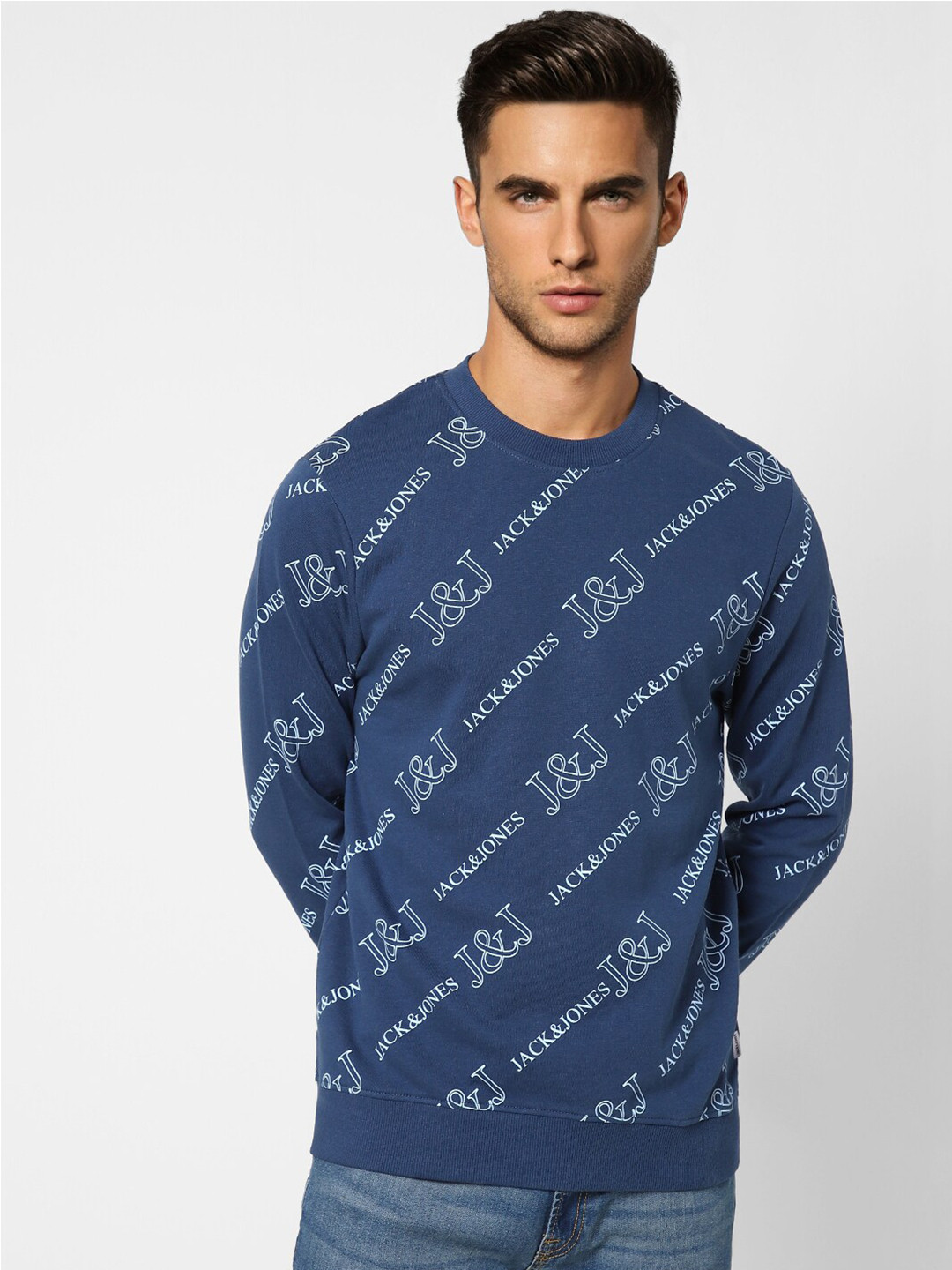 

Jack & Jones Men Blue Printed Cotton Sweatshirt