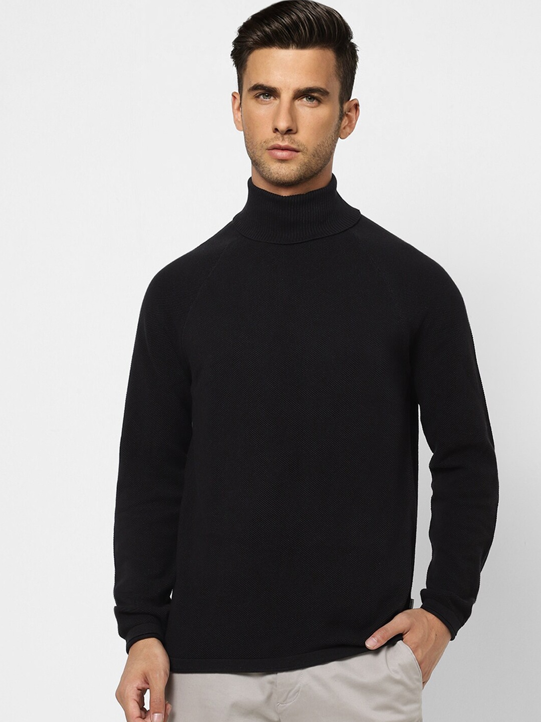 

Jack & Jones Men Black Cotton Pullover