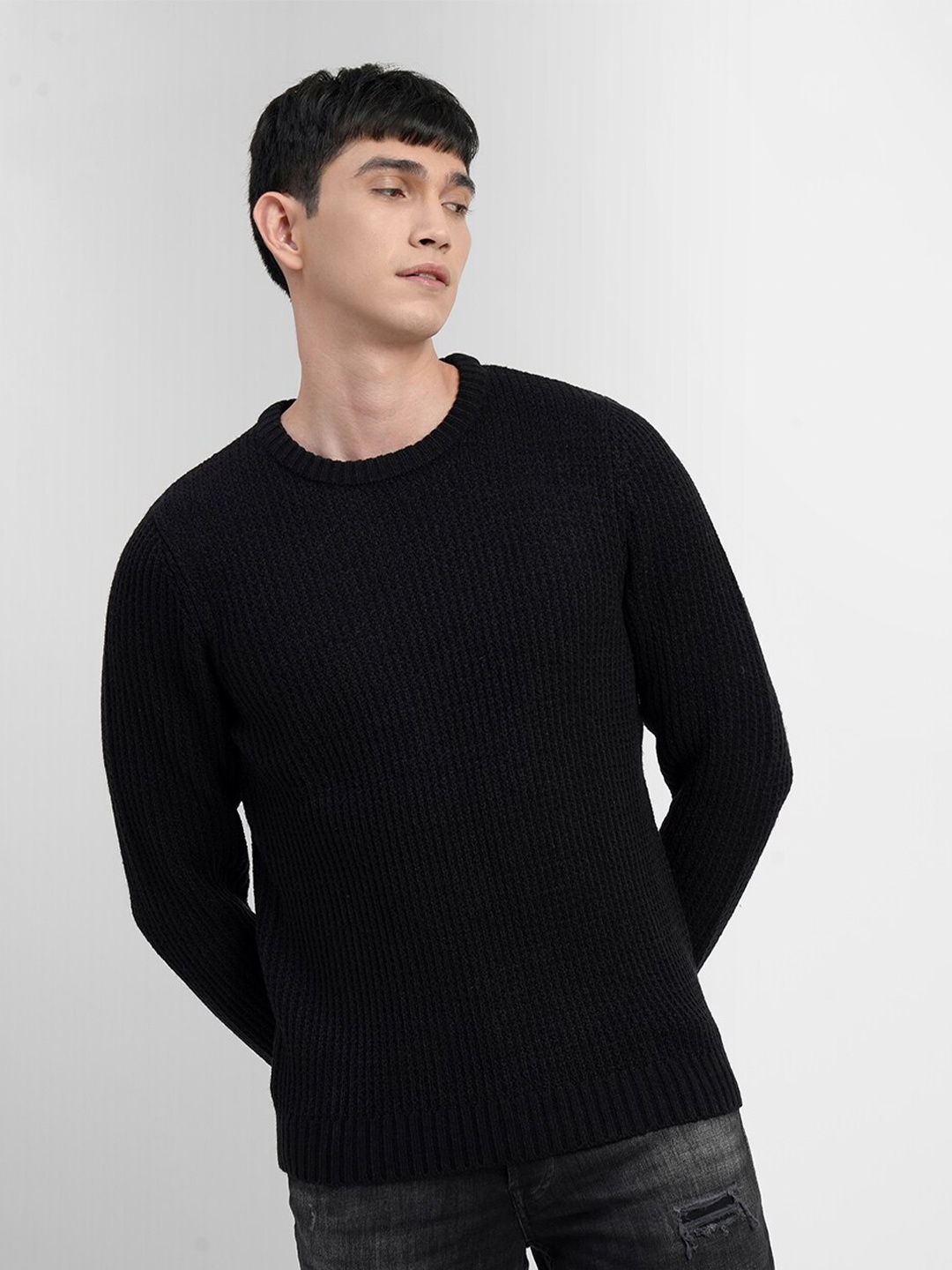 

Jack & Jones Men Black Solid Pullover