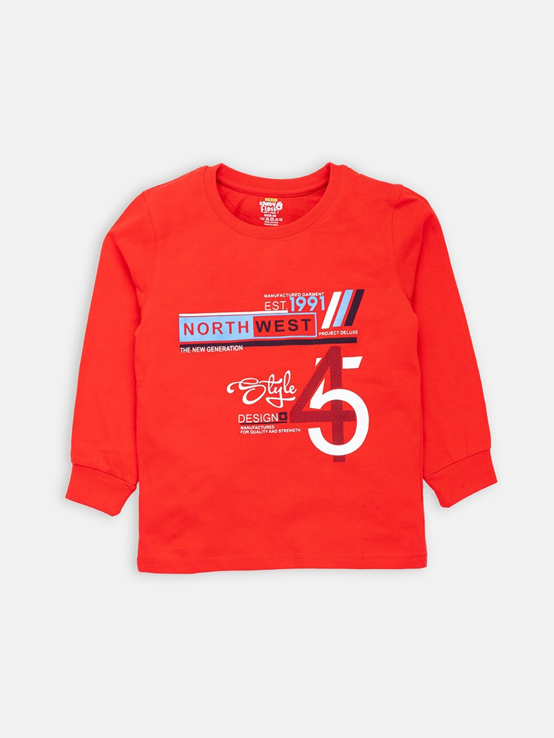 

AMUL Kandyfloss Boys Red Typography Printed Cotton T-shirt