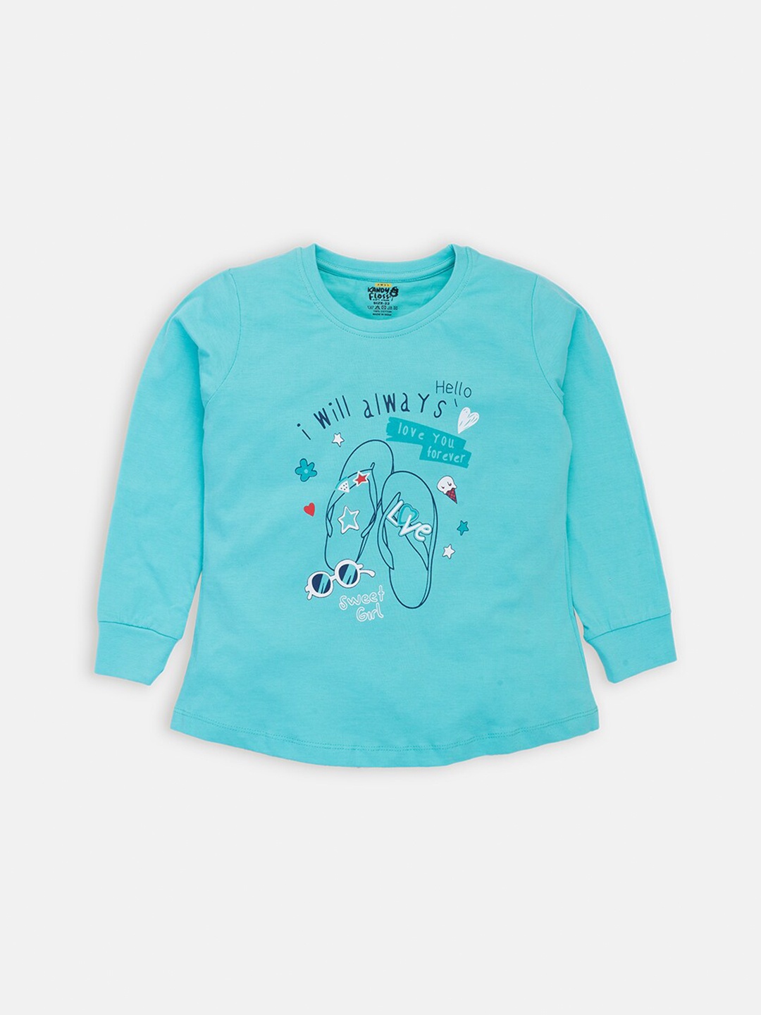 

AMUL Kandyfloss Girls Sea Green Typography Printed Cotton T-shirt