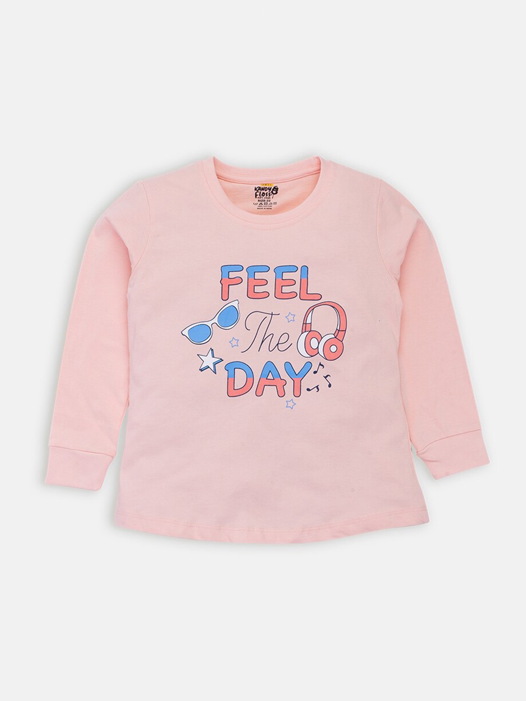 

AMUL Kandyfloss Girls Peach-Coloured Typography Printed Cotton T-shirt