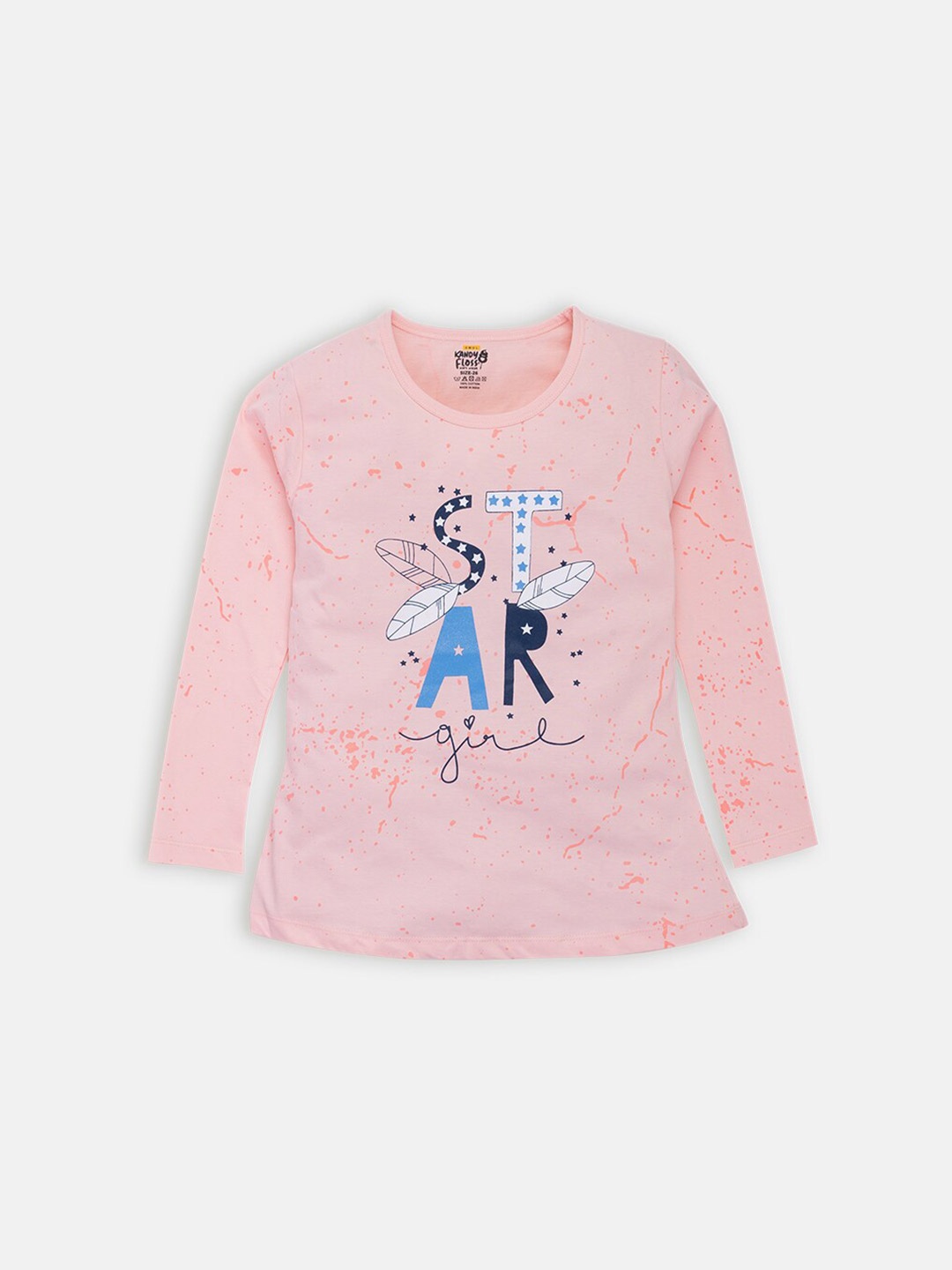 

AMUL Kandyfloss Girls Peach-Coloured Typography Printed Cotton T-shirt