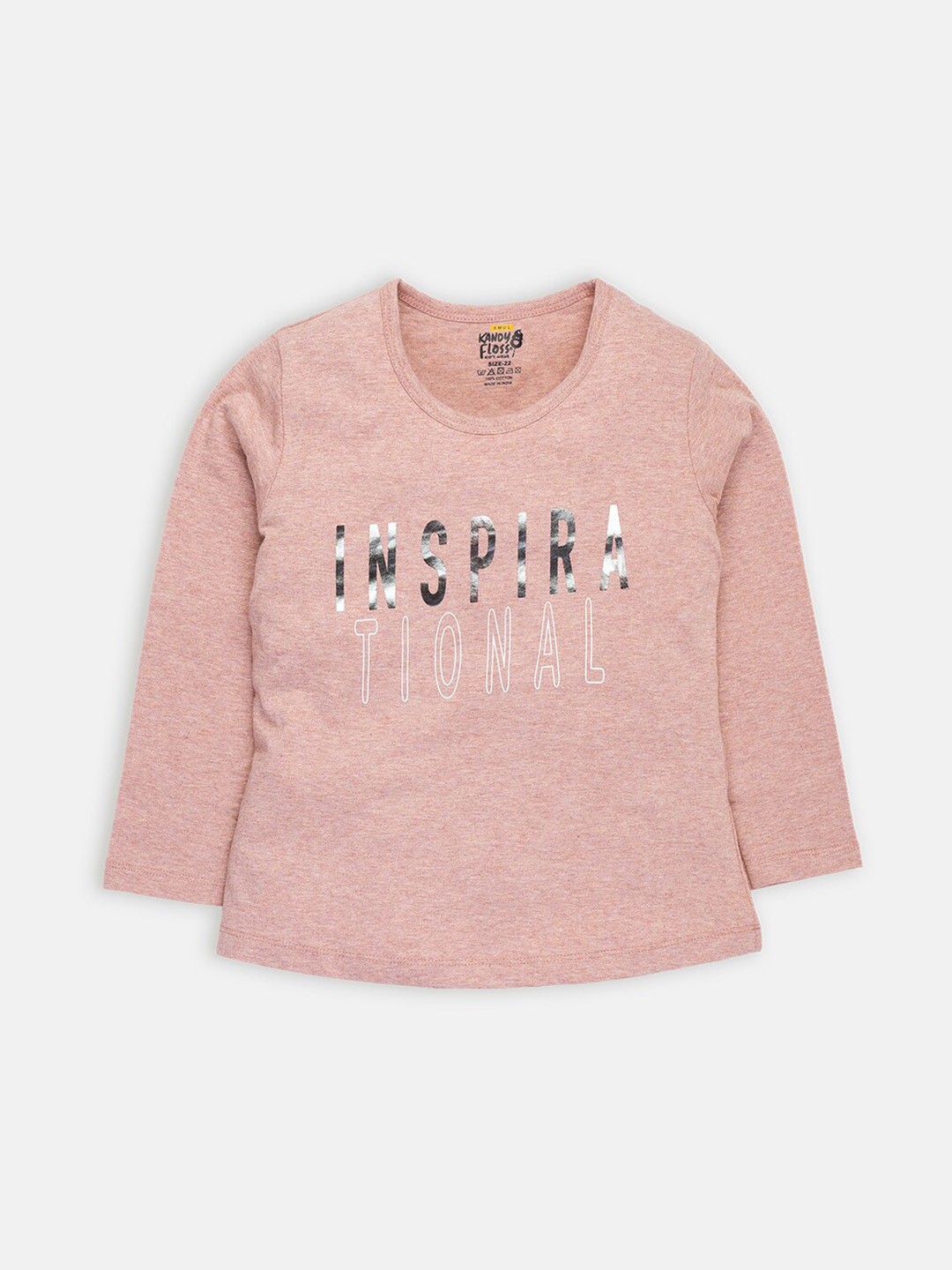 

AMUL Kandyfloss Girls Rust Typography Printed Cotton T-shirt