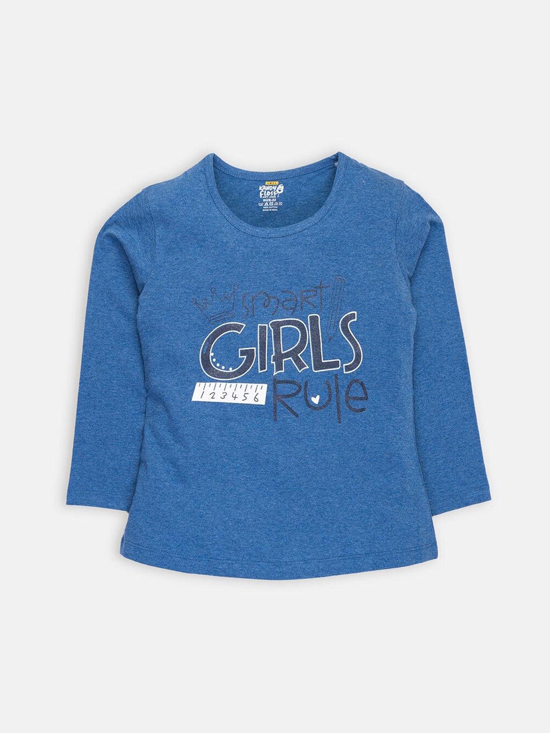 

AMUL Kandyfloss Girls Navy Blue Typography Printed Cotton T-shirt