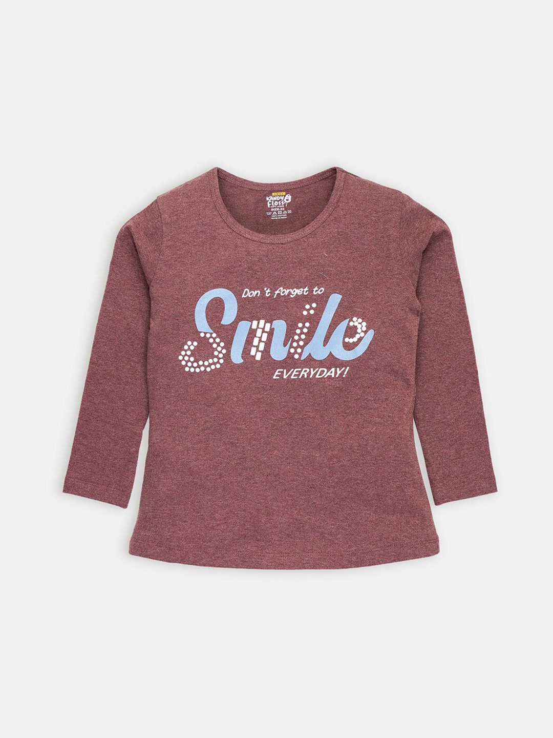 

AMUL Kandyfloss Girls Brown Typography Printed Cotton T-shirt