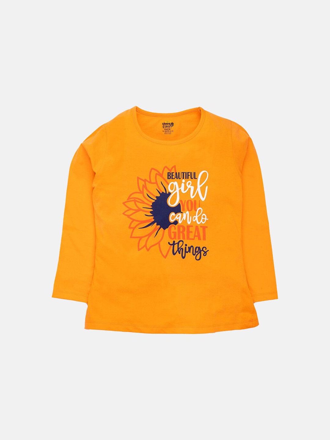 

AMUL Kandyfloss Girls Orange Floral Printed Cotton T-shirt