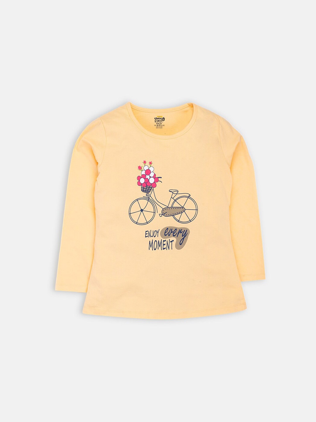 

AMUL Kandyfloss Girls Yellow Printed Cotton T-shirt