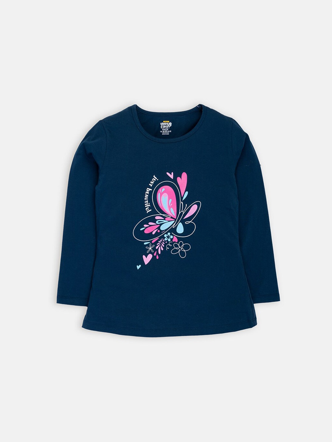 

AMUL Kandyfloss Girls Navy Blue Printed Cotton T-shirt