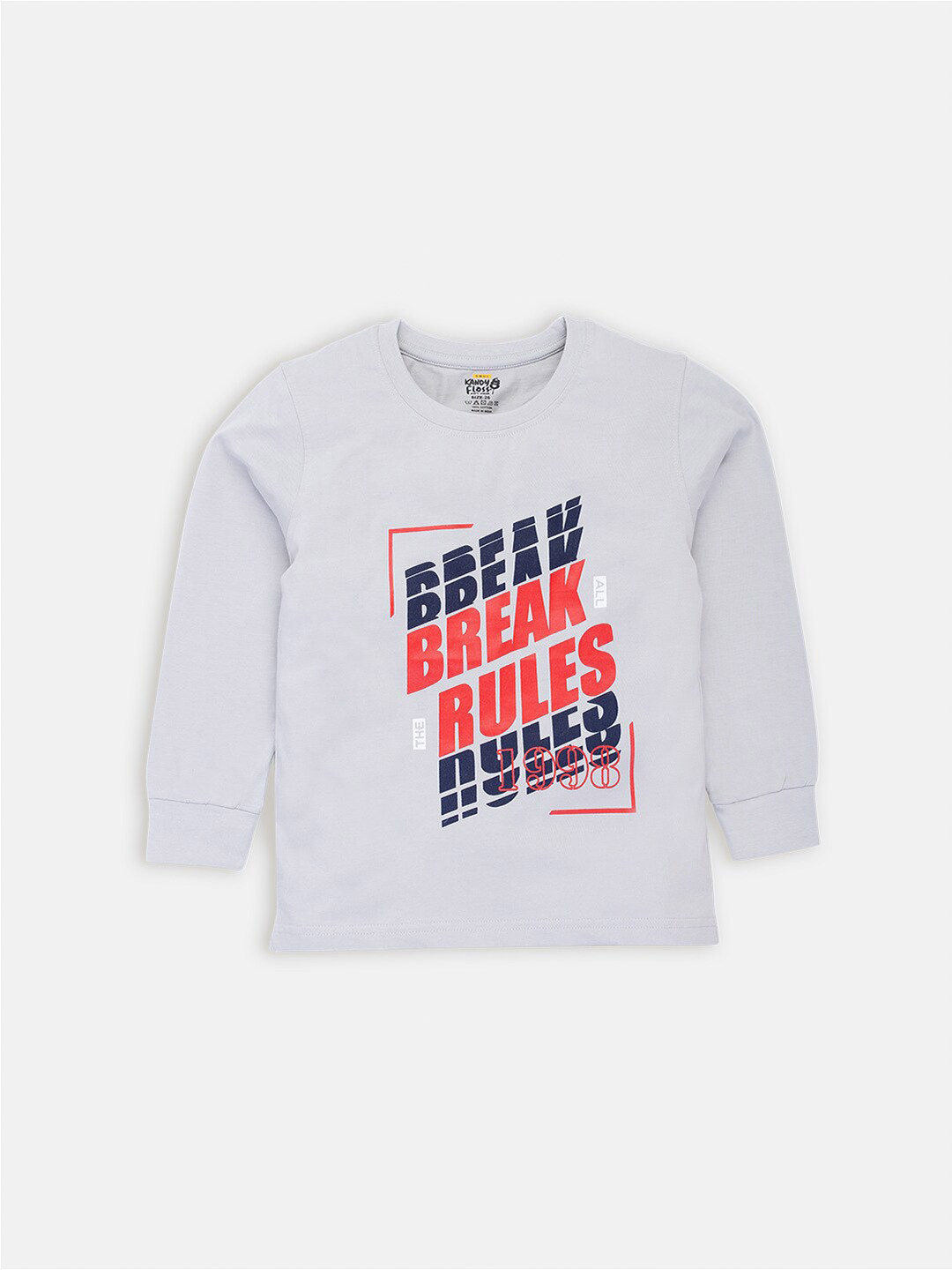 

AMUL Kandyfloss Boys Grey Typography Printed Cotton T-shirt