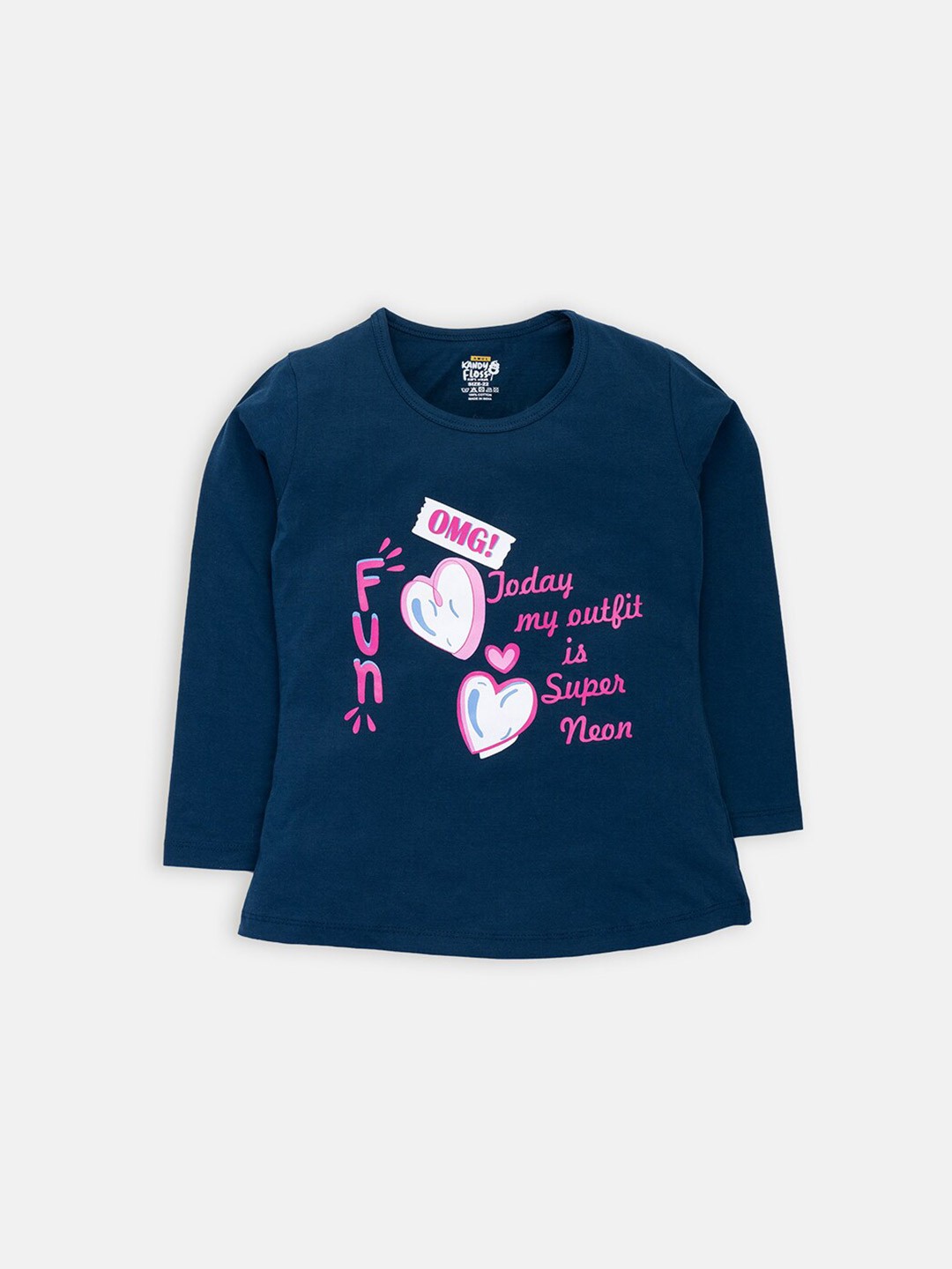 

AMUL Kandyfloss Girls Navy Blue Typography Printed Cotton T-shirt