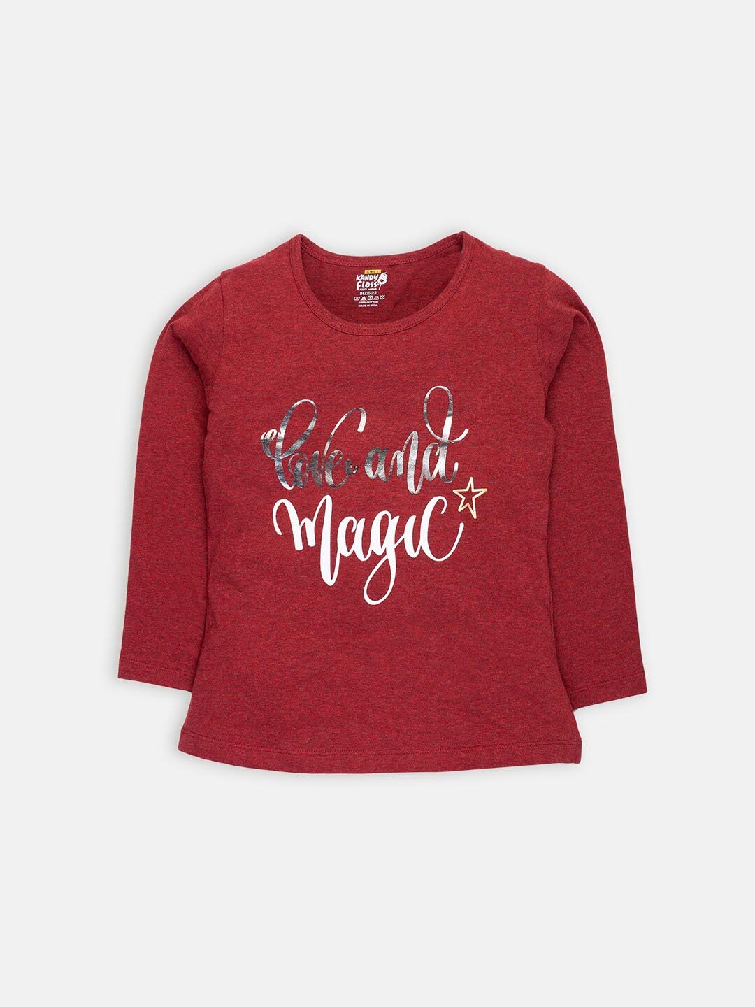 

AMUL Kandyfloss Girls Maroon Typography Printed Cotton T-shirt