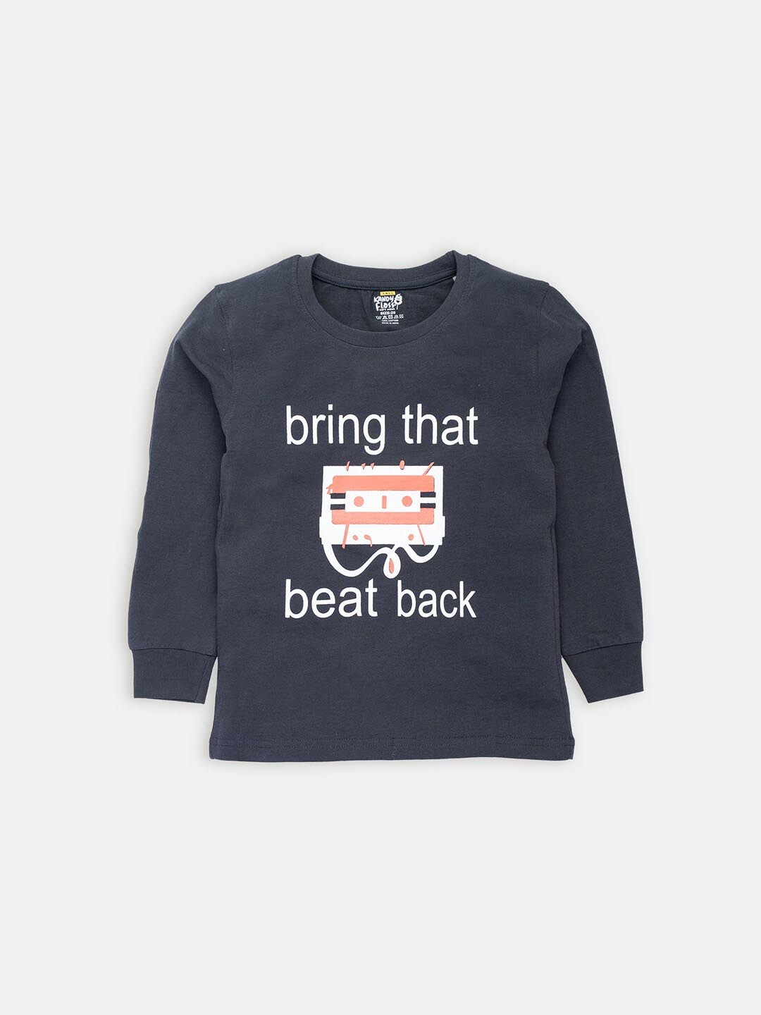 

AMUL Kandyfloss Boys Charcoal Typography Printed Cotton T-shirt