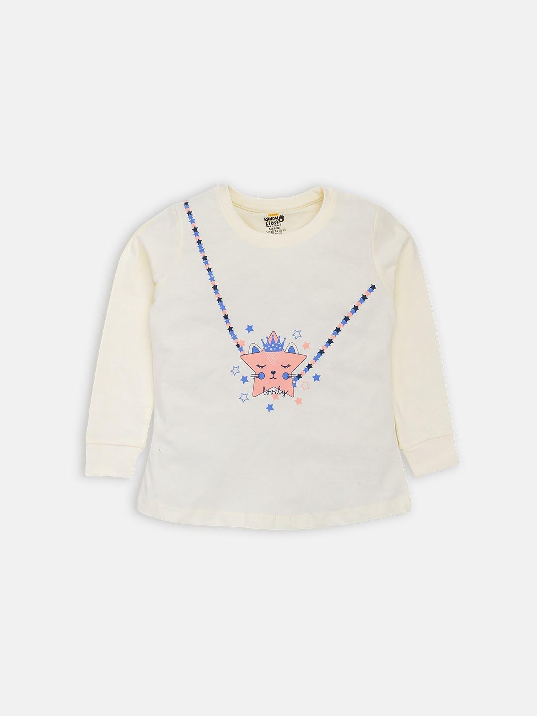 

AMUL Kandyfloss Girls Cream Graphic Printed Pure Cotton T-shirt