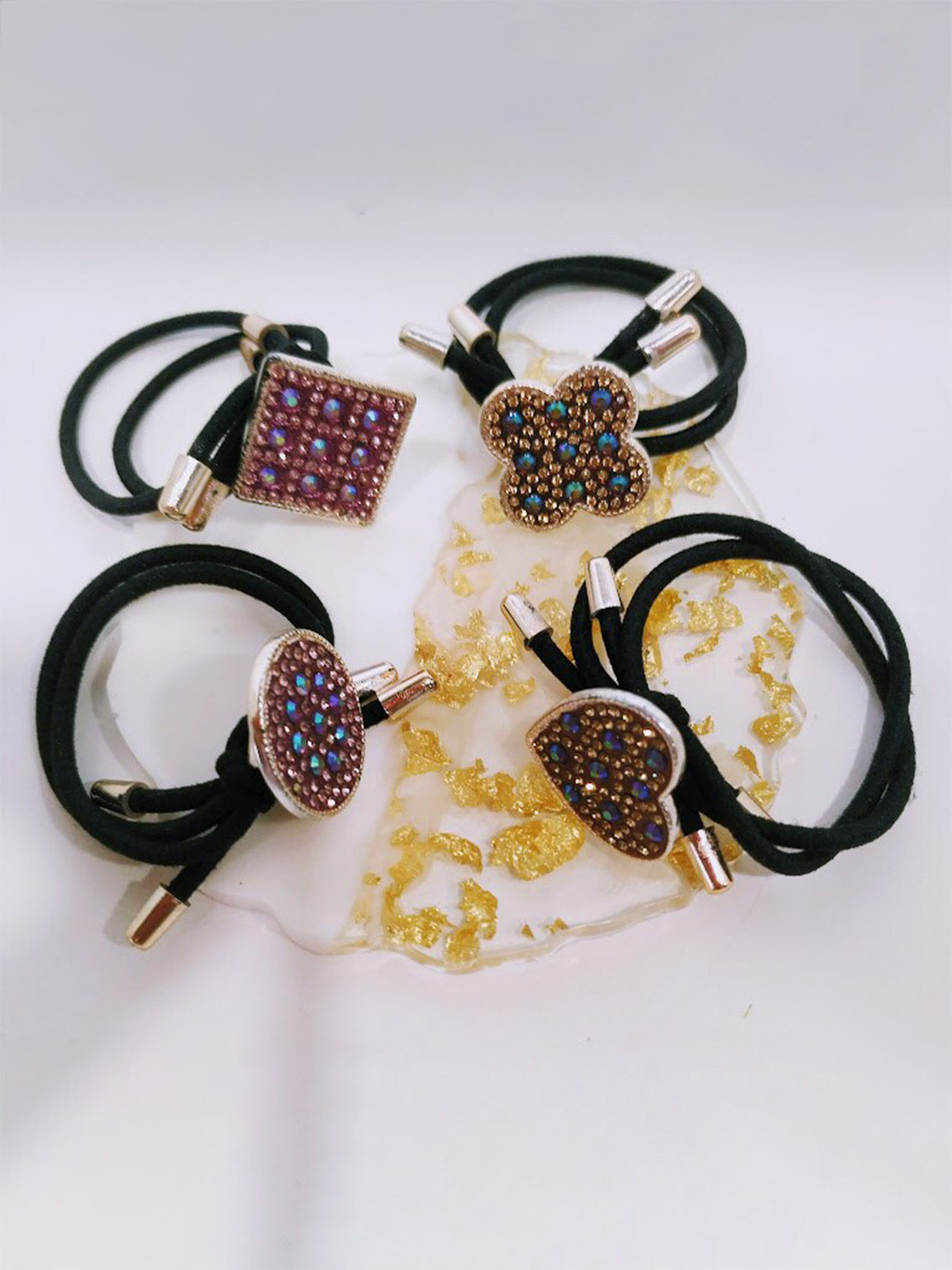 

FEMMIBELLA Women Black & Brown Set of 4 Embellished Ponytail Holders