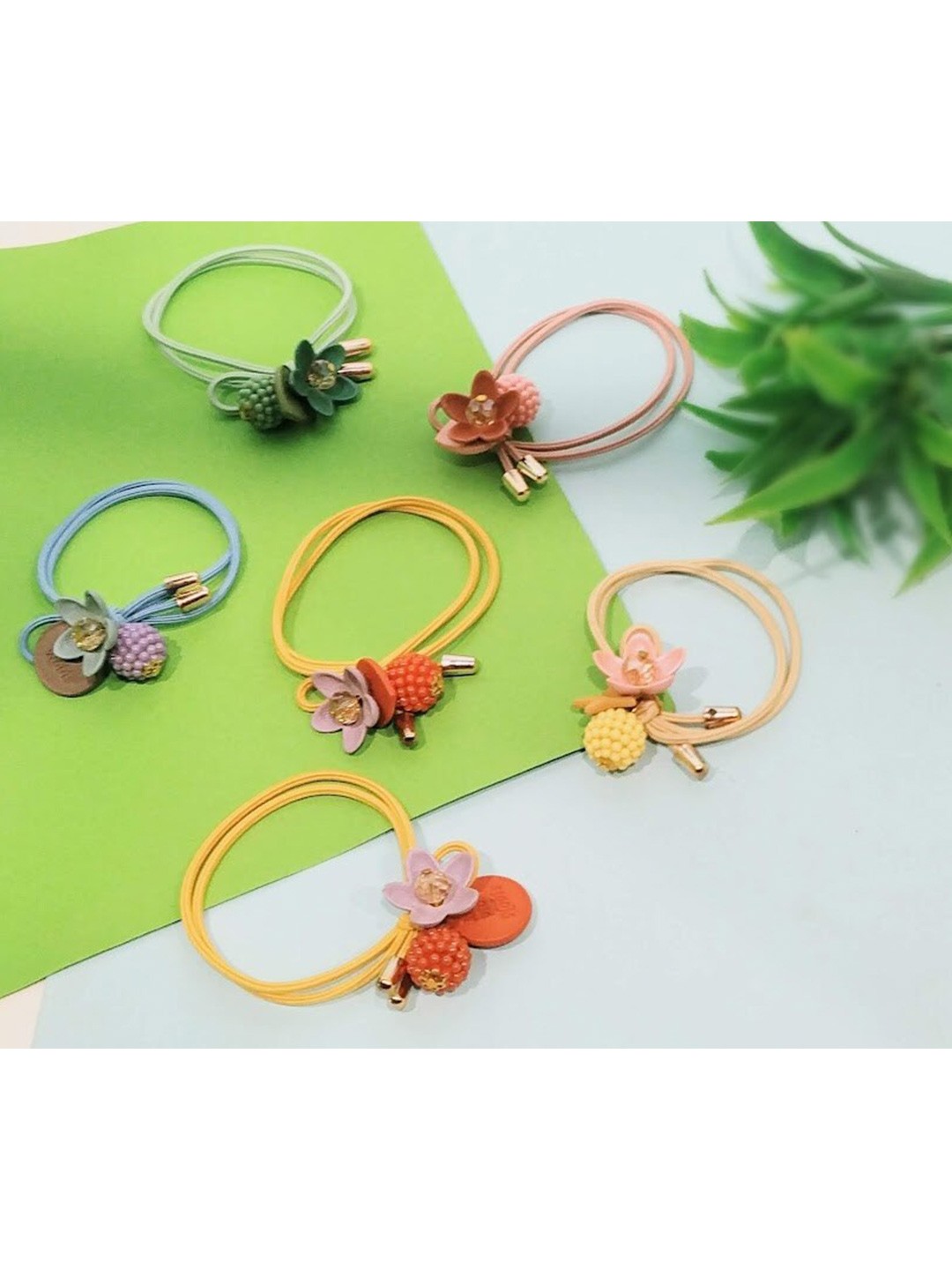 

FEMMIBELLA Women Blue & Yellow Set of 6 Ponytail Holders