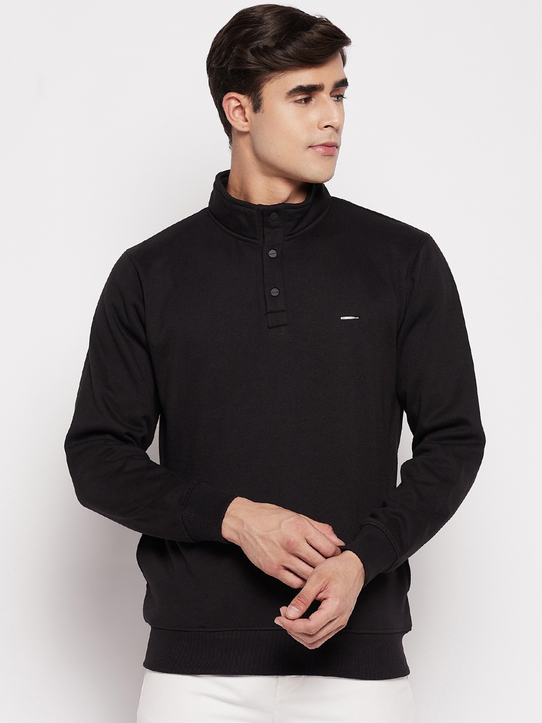

Okane Mock Collar Cotton Sweatshirt, Black