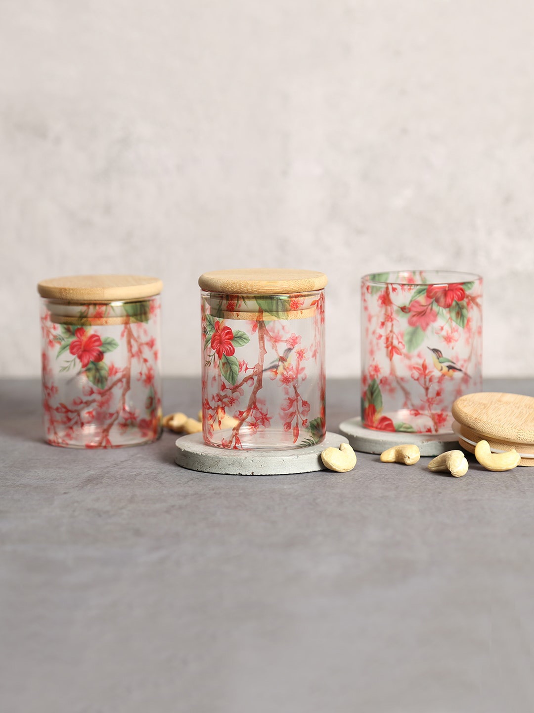 

India Circus by Krsnaa Mehta Transparent Set Of 3 Paradise Glass Jars 220 ML Each