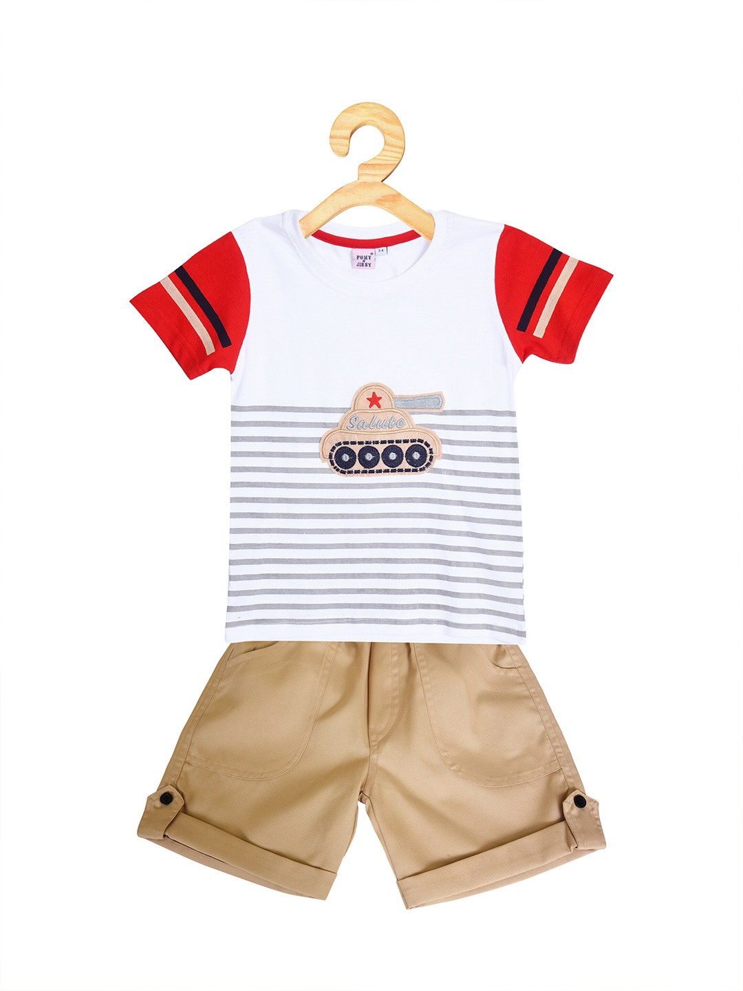 

POMY & JINNY Boys White & Red Printed T-shirt with Shorts