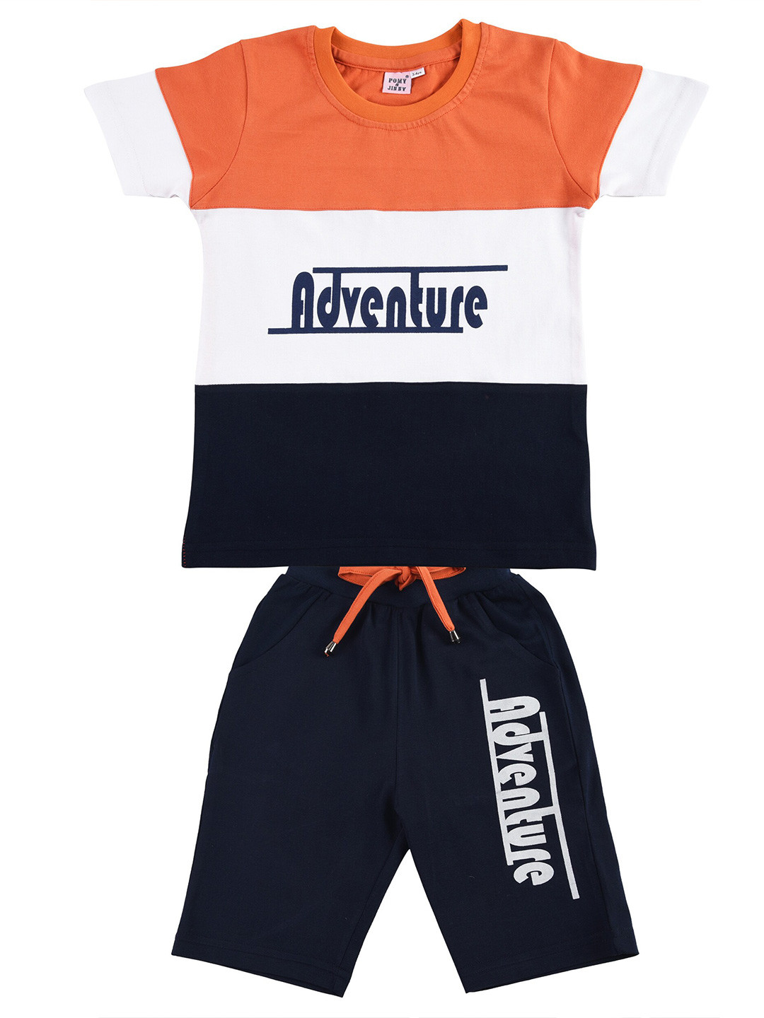

POMY & JINNY Boys White & Black Printed T-shirt with Shorts