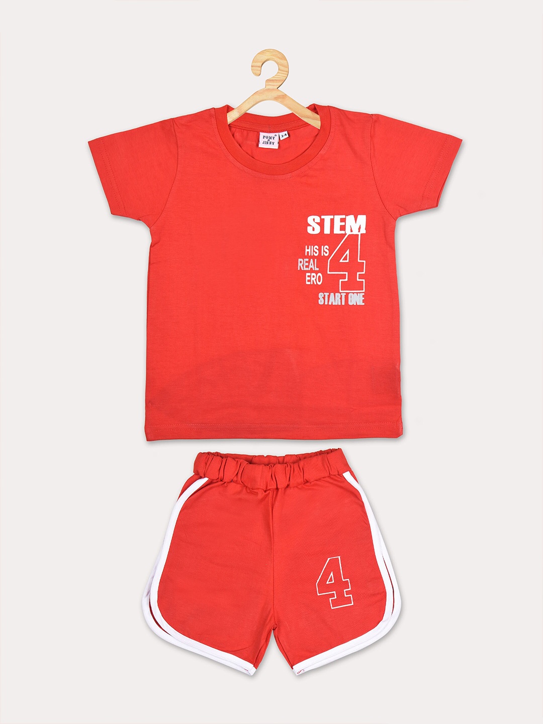 

POMY & JINNY Boys Red & White Printed T-shirt with Shorts