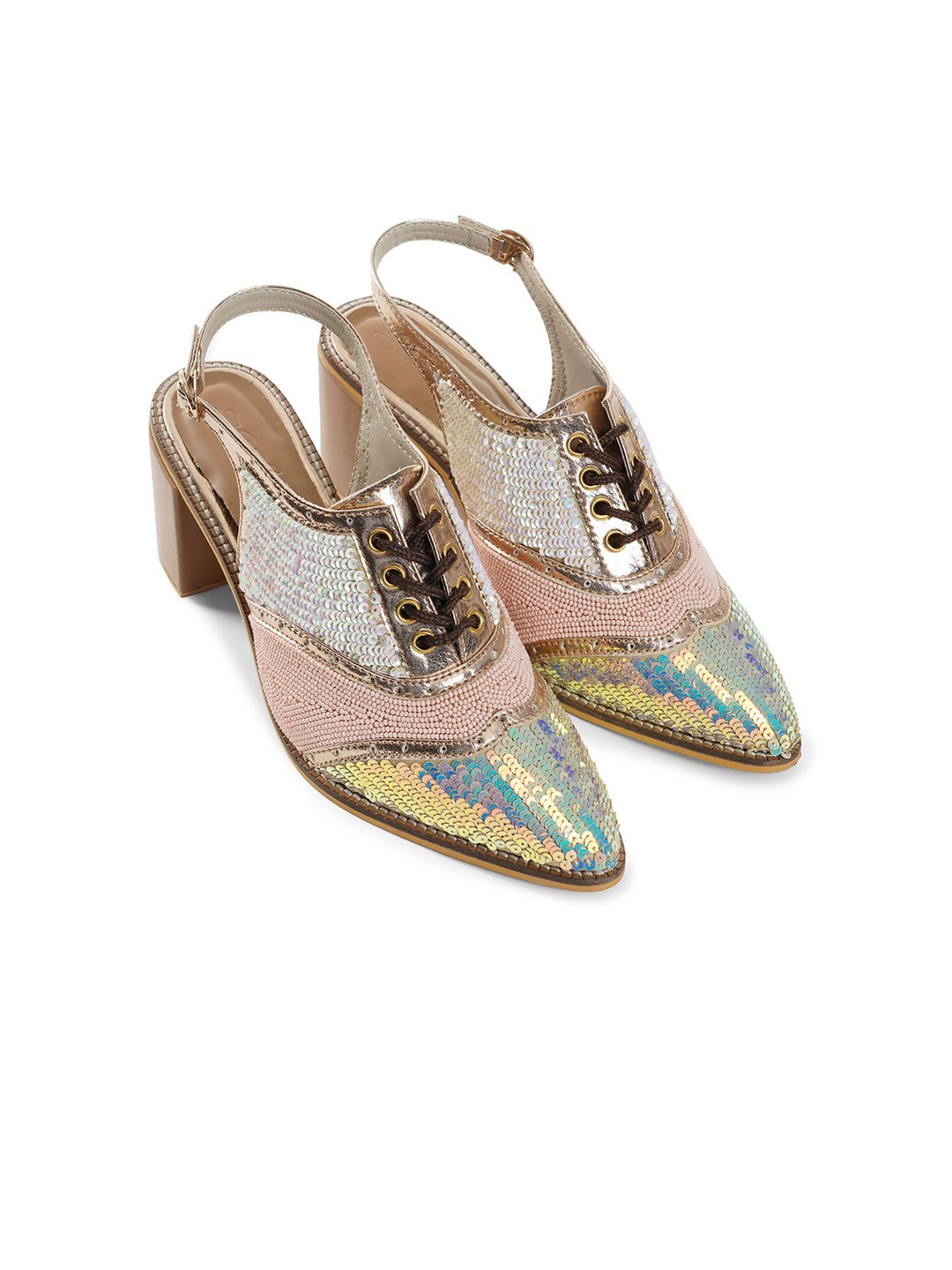 

Sole House Pink Printed PU Party Block Pumps