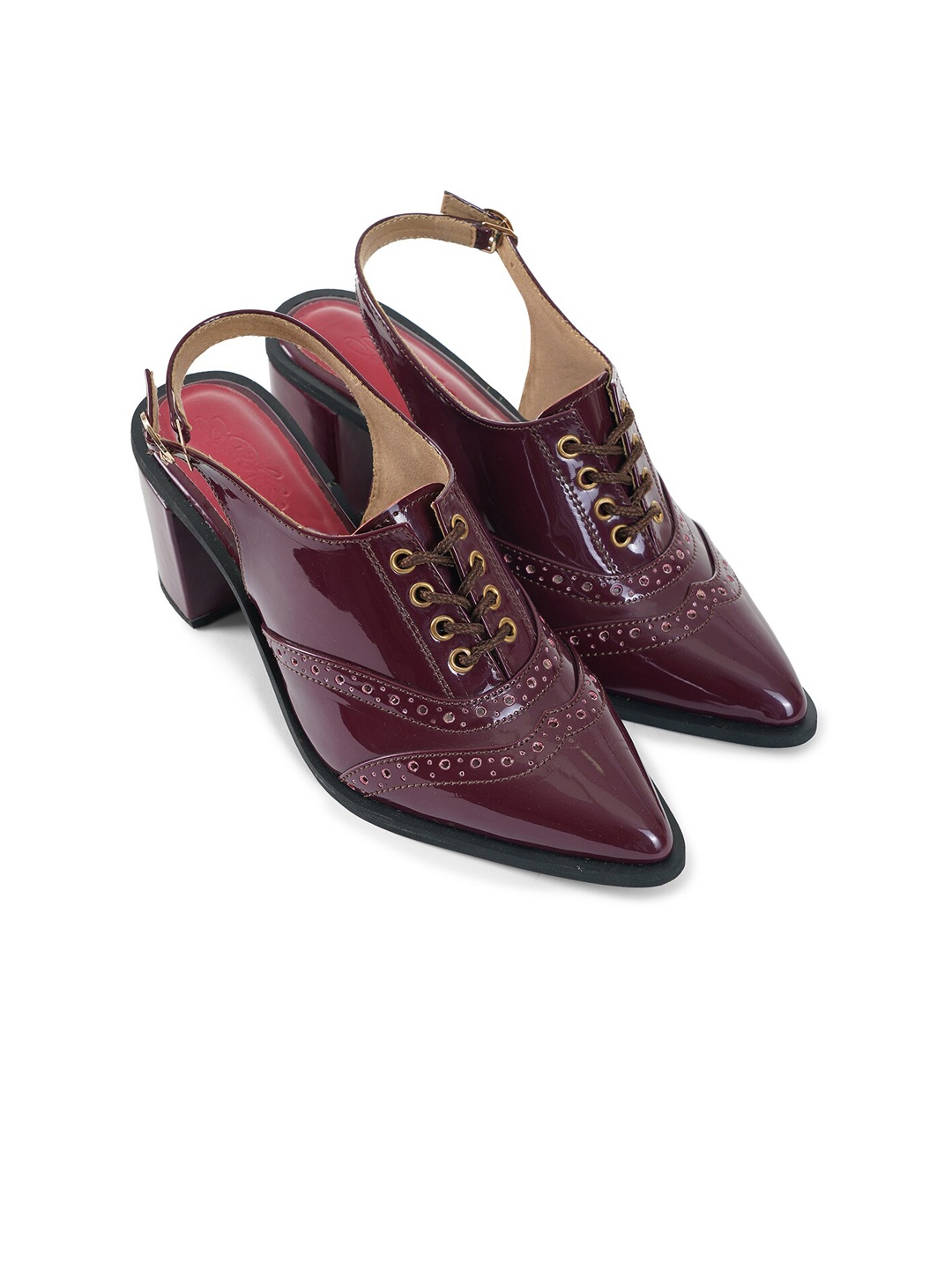 

Sole House Maroon PU Slingback Block Pumps with Buckles