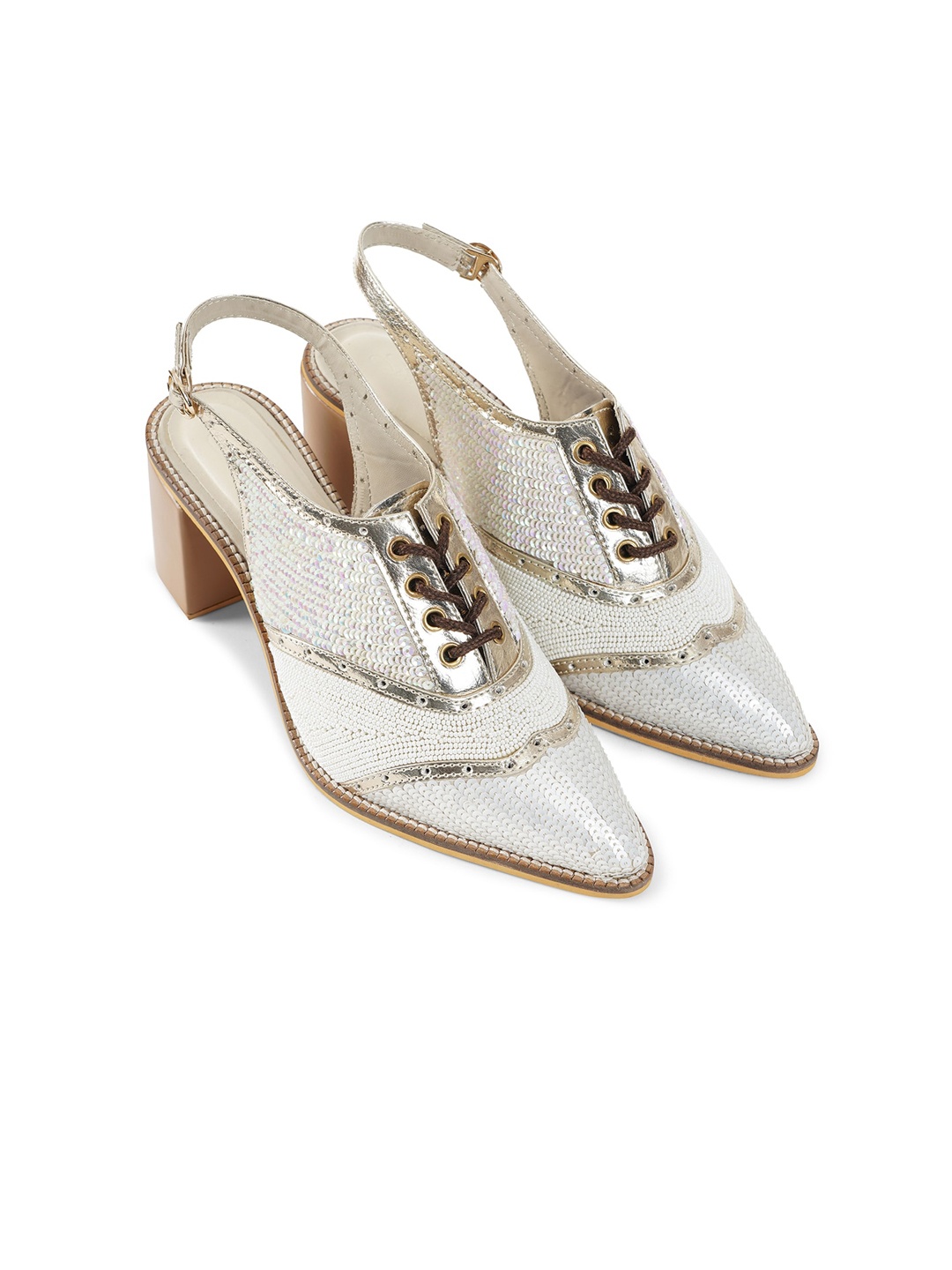 

Sole House White Textured PU Party Block Pumps with Buckles