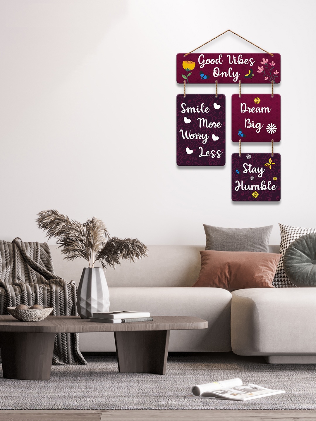 

ArtVibes Burgundy Printed Motivational Quote Wooden Wall Hanging