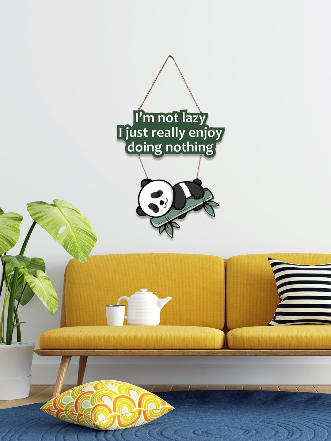 

ArtVibes Green & White Lazy Panda Wooden Wall Hanging with Quotes for Home Decor