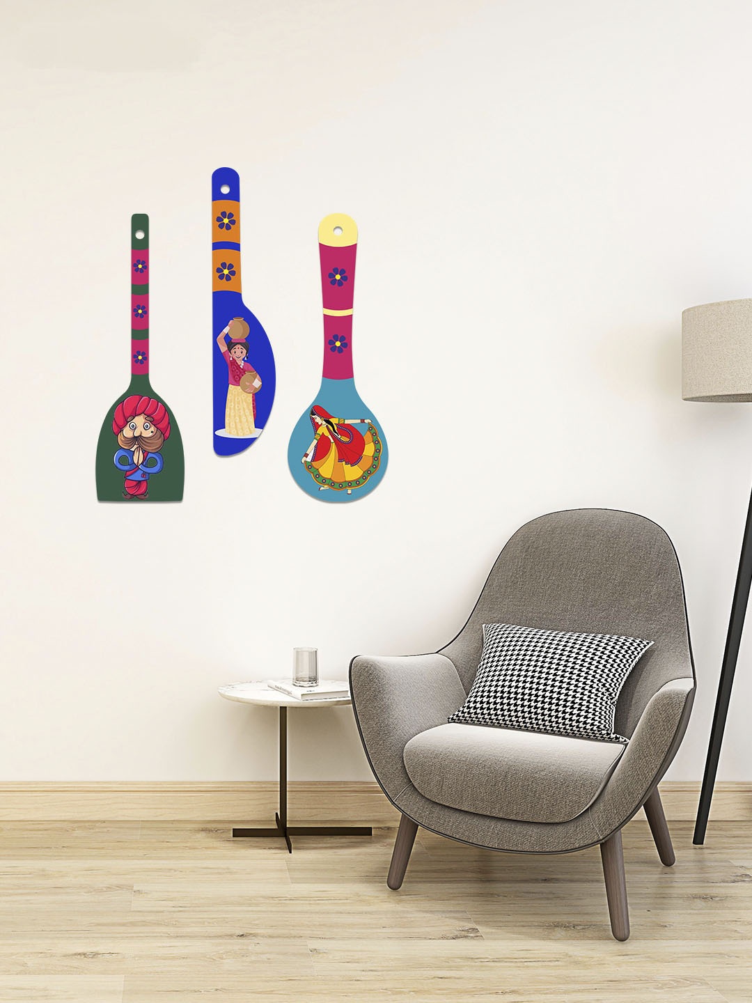 

ArtVibes Set Of 3 Blue & Green Rural Art on Wooden Spoons Wall Decor