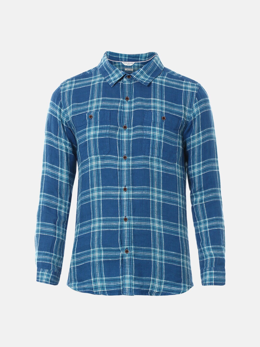 

Peter England Boys Blue Slim Fit Tartan Checks Casual Shirt