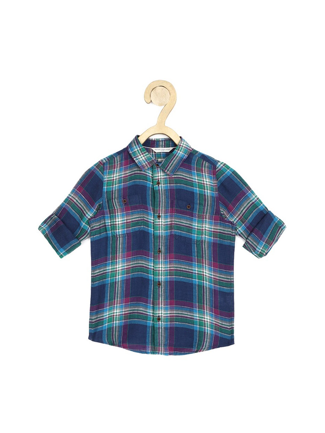 

Peter England Boys Navy Blue Slim Fit Checked Casual Shirt
