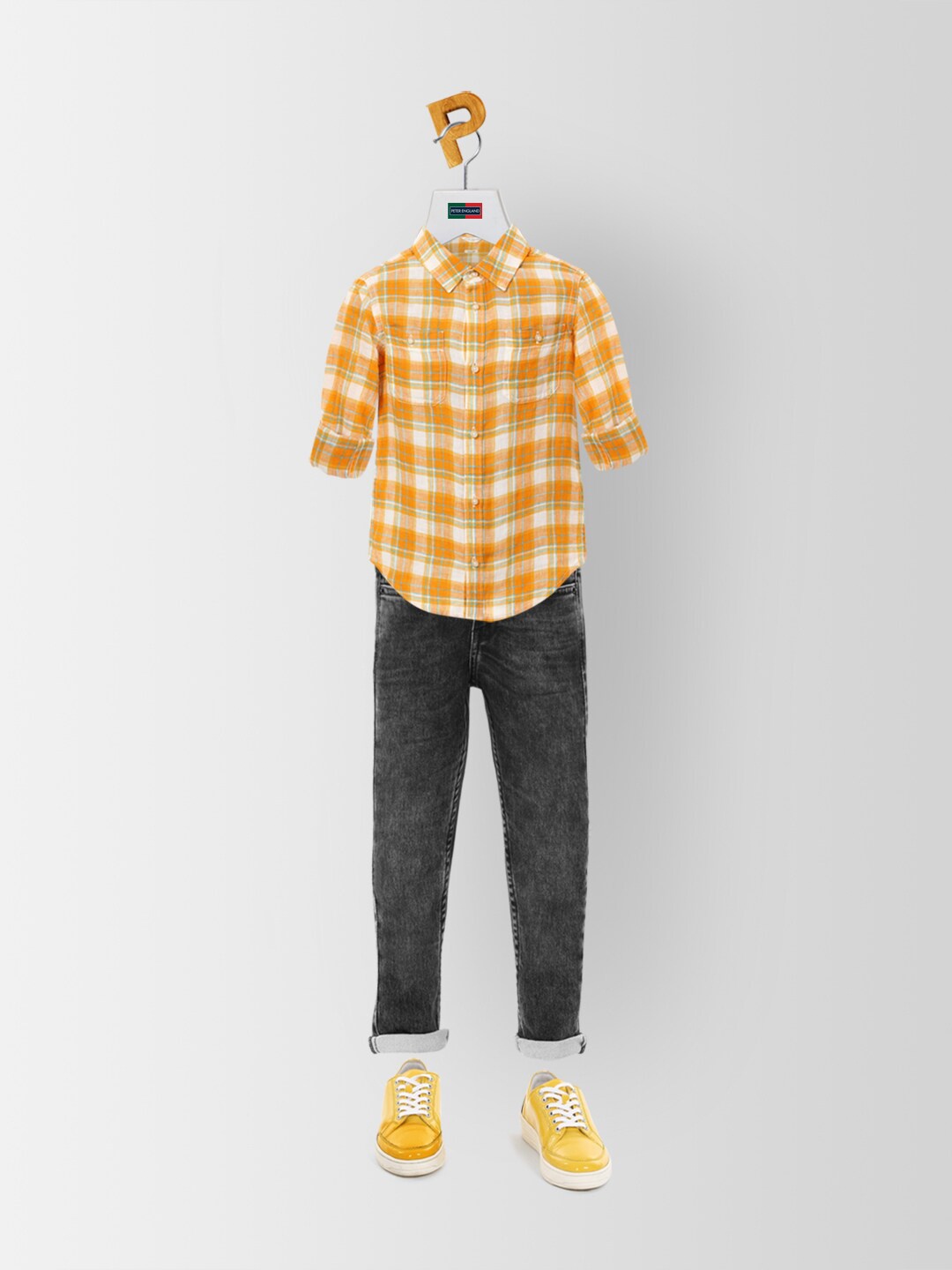 

Peter England Boys Orange Slim Fit Checked Casual Cotton Shirt