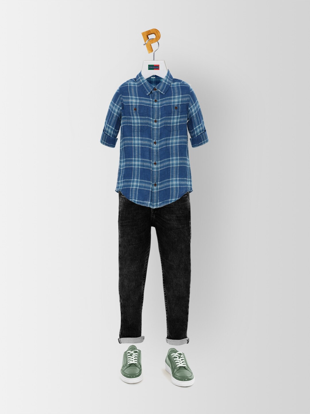 

Peter England Boys Blue Slim Fit Checked Casual Cotton Shirt