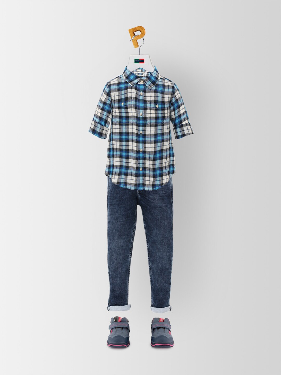 

Peter England Boys Blue Slim Fit Checked Casual Cotton Shirt