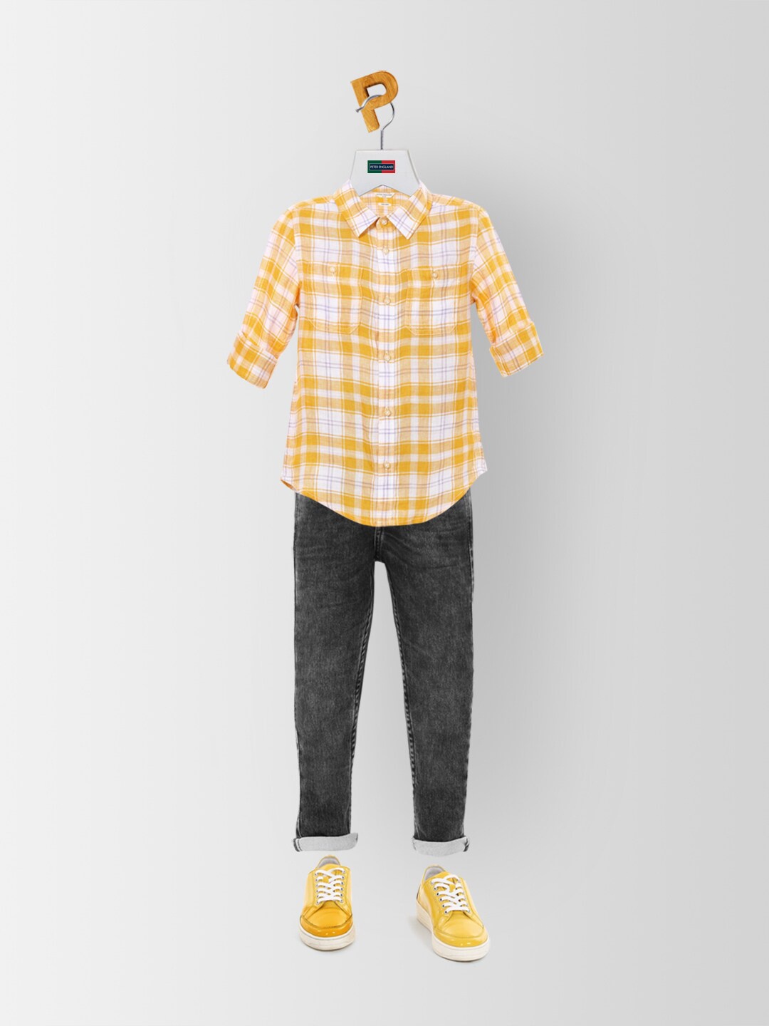

Peter England Boys Yellow Slim Fit Checked Casual Cotton Shirt