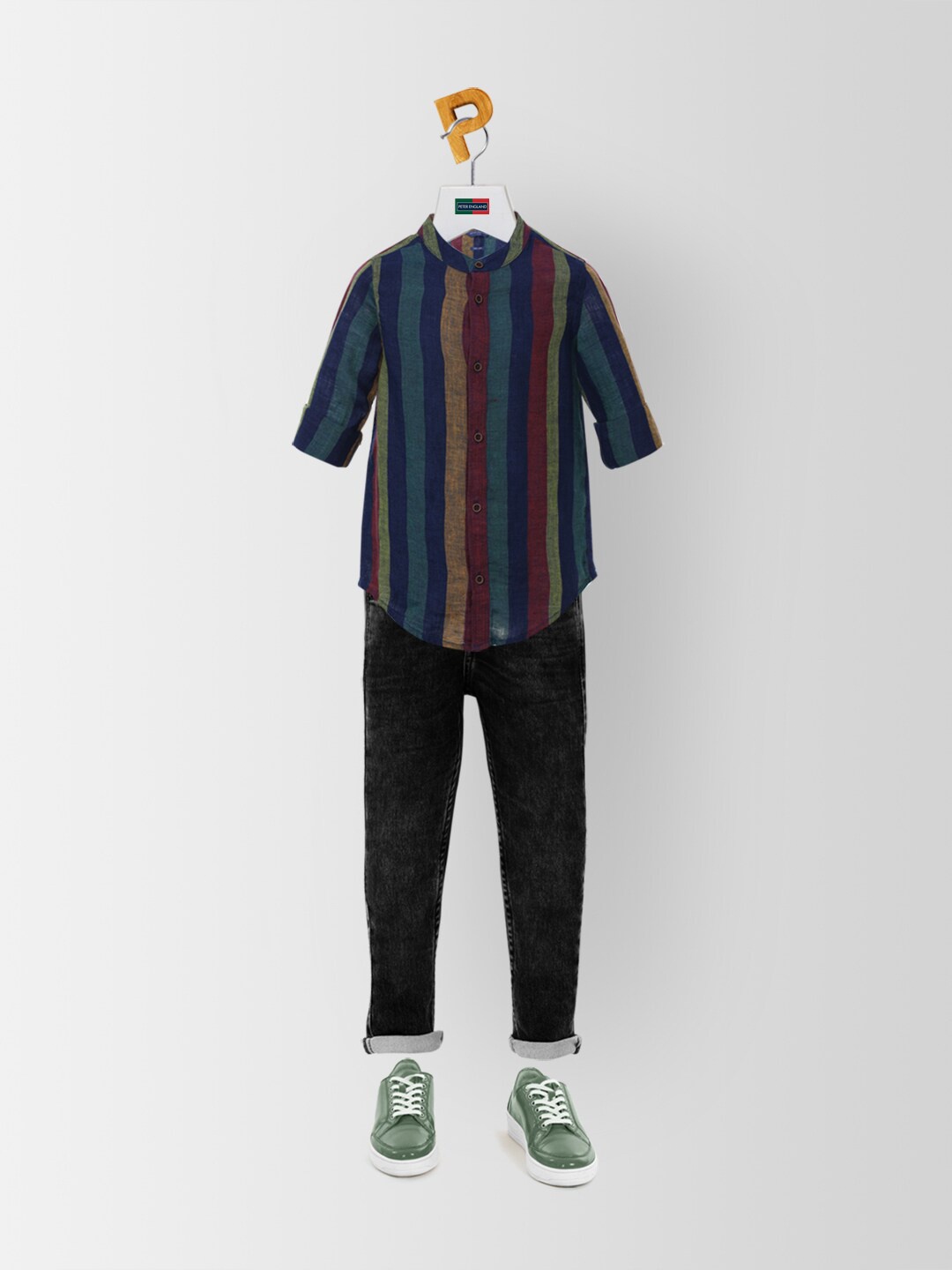 

Peter England Boys Multicoloured Slim Fit Multi Stripes Striped Casual Shirt