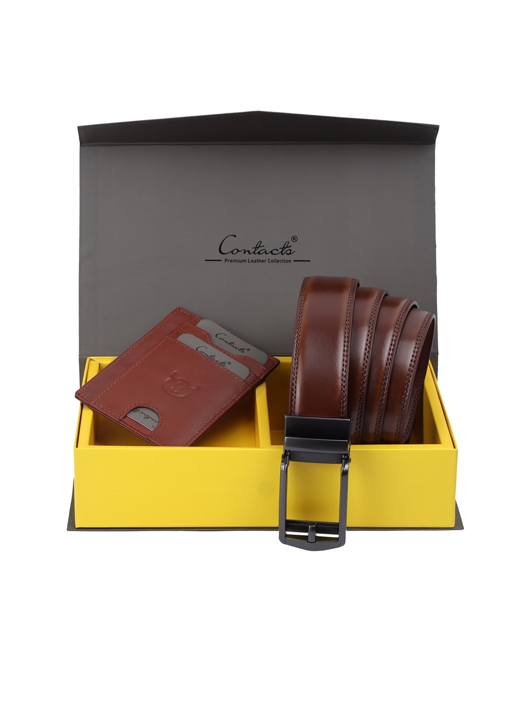 

CONTACTS Men Tan Solid Genuine Leather Accessory Gift Set