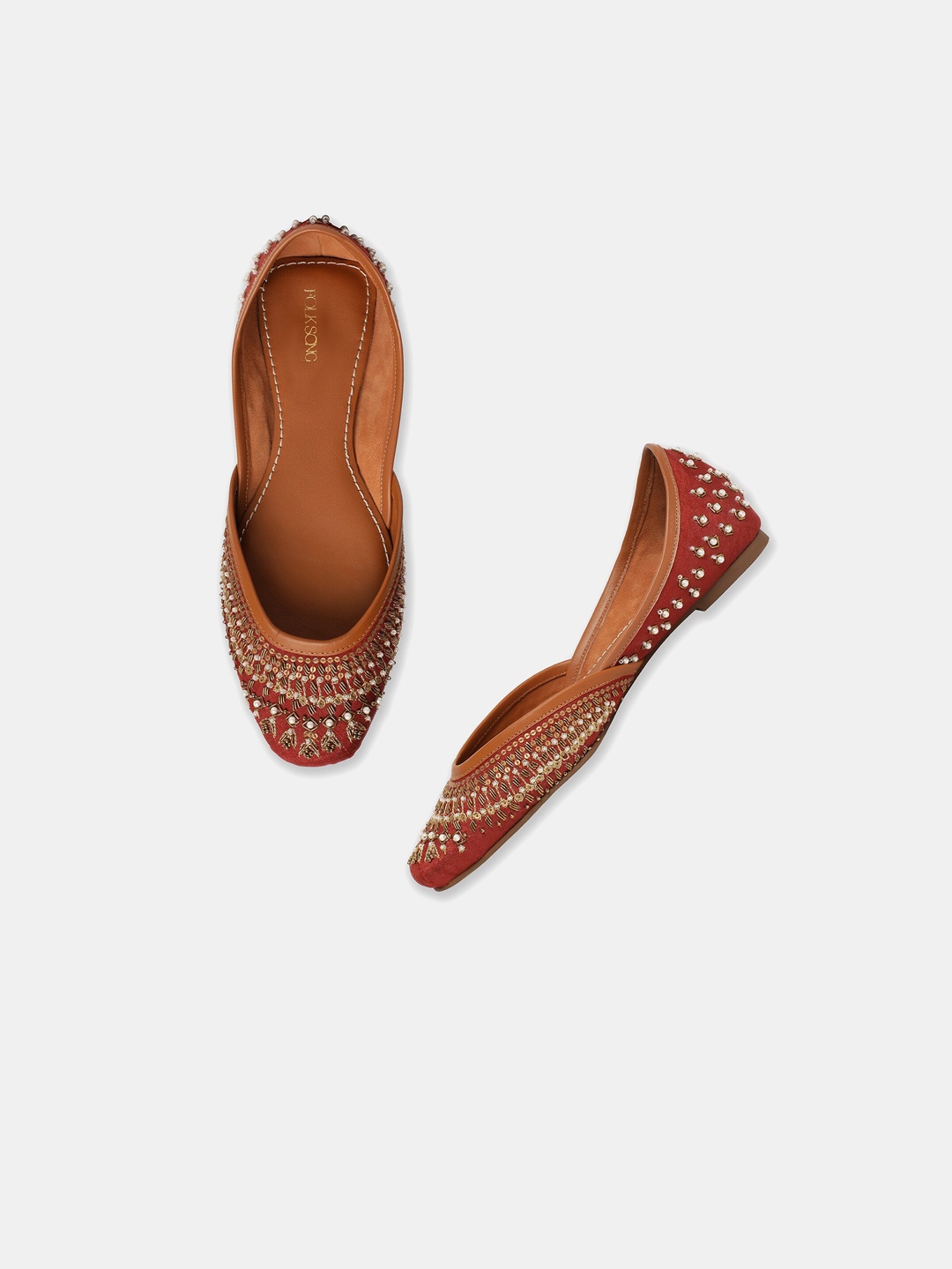 

AURELIA Women Orange Embellished Ethnic Mojaris Flats
