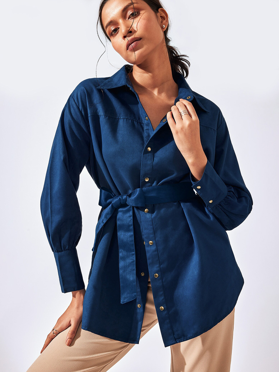 

The Label Life Women Blue Solid Casual Shirt
