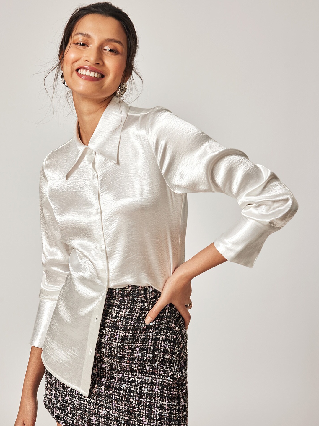 

The Label Life Women Silver-Toned Solid Casual Shirt
