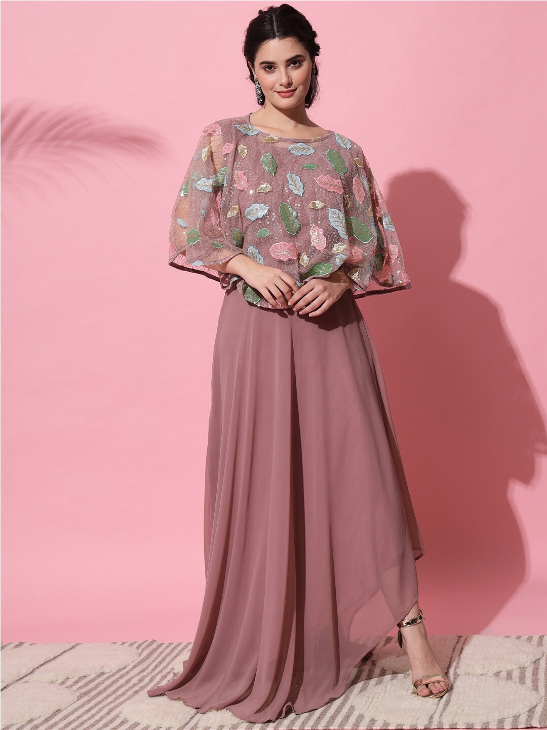

VAANI CREATION Women Mauve Georgette Maxi Maxi Dress