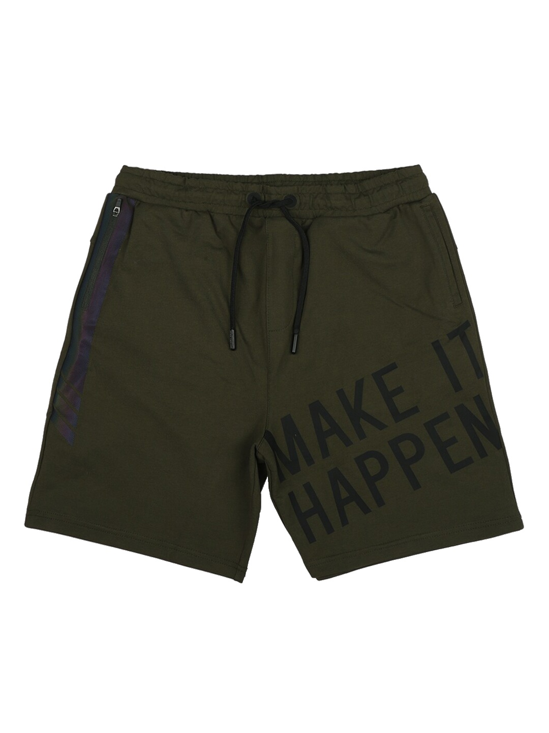 

Peter England Boys Olive Green Typography Printed Cotton Shorts