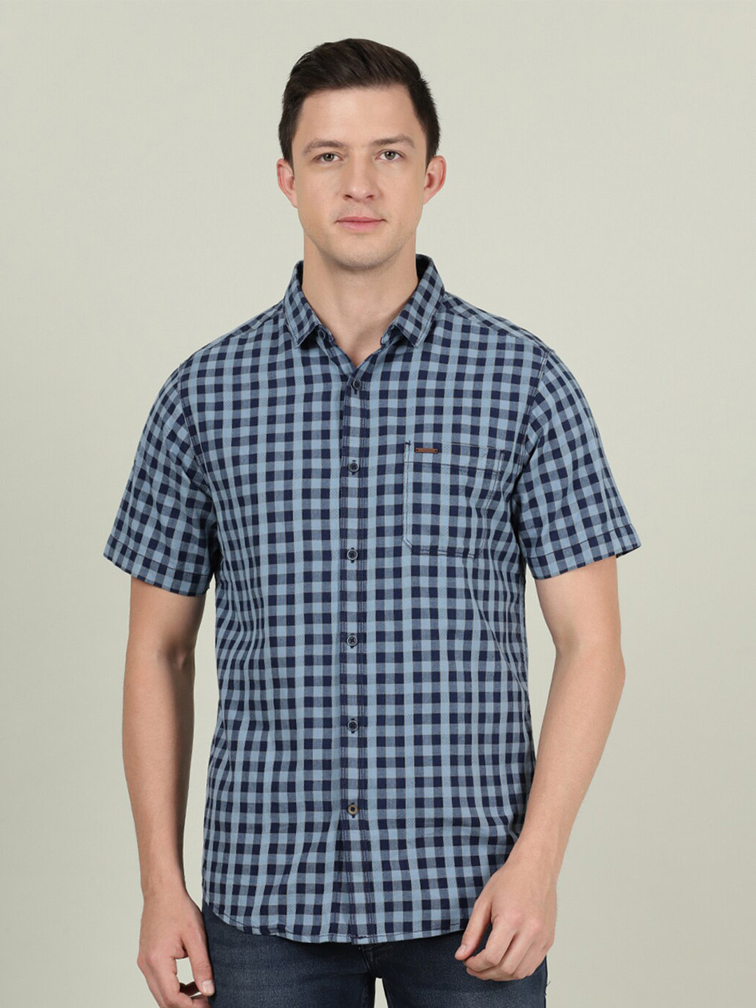 

Crocodile Men Blue Classic Grid Checked Cotton Casual Shirt